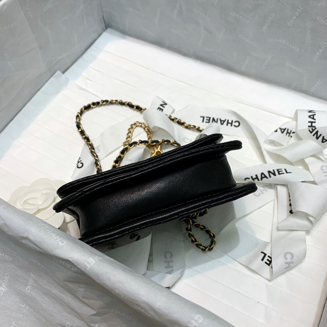 Bagsaaa Ch**el Belt Bag Black Lambskin - 13.5x9x4cm