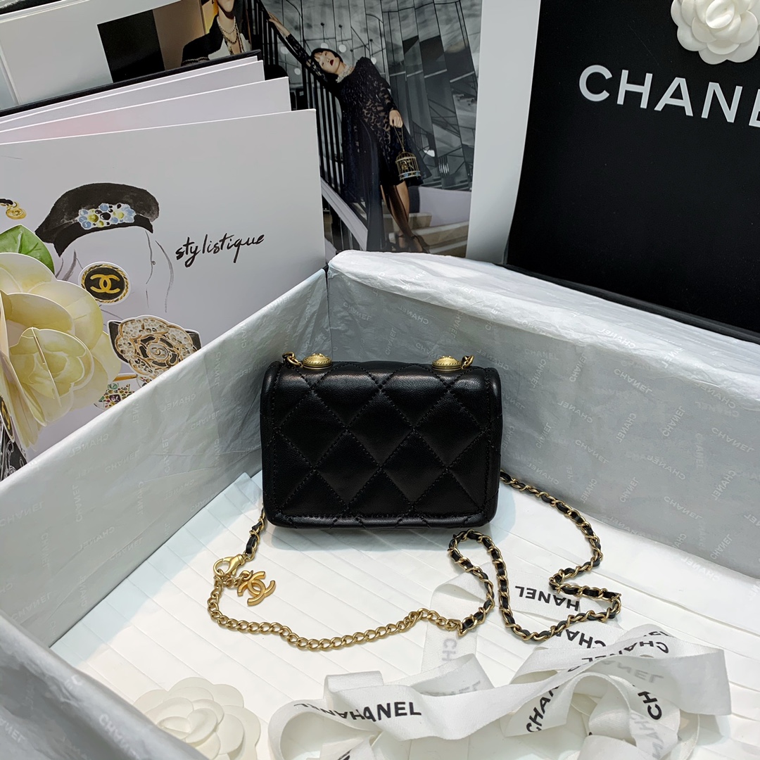 Bagsaaa Ch**el Belt Bag Black Lambskin - 13.5x9x4cm