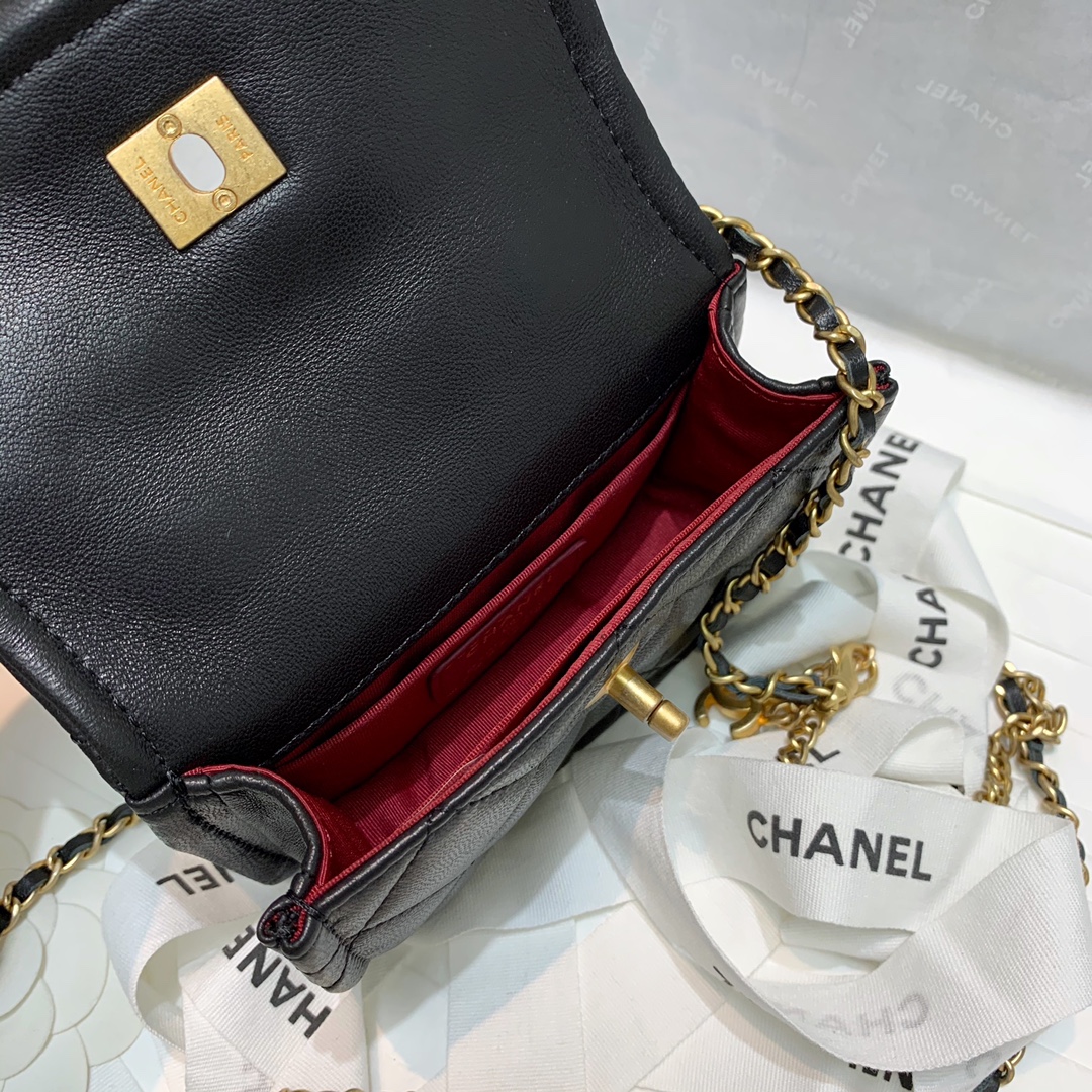 Bagsaaa Ch**el Belt Bag Black Lambskin - 13.5x9x4cm