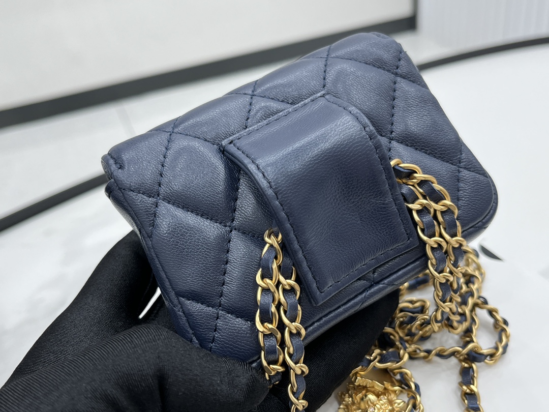 Bagsaaa Ch**el Belt Bag A96006 Dark Blue 9cm