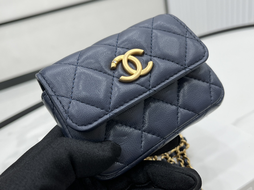 Bagsaaa Ch**el Belt Bag A96006 Dark Blue 9cm