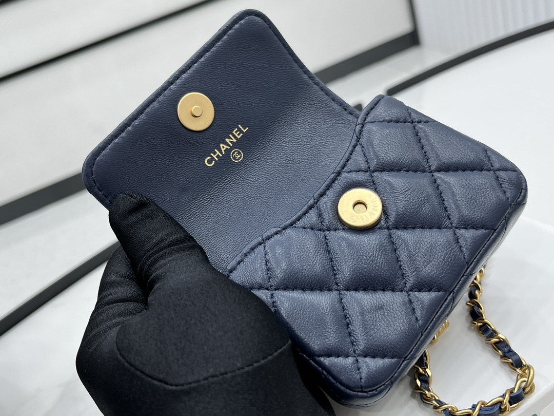 Bagsaaa Ch**el Belt Bag A96006 Dark Blue 9cm