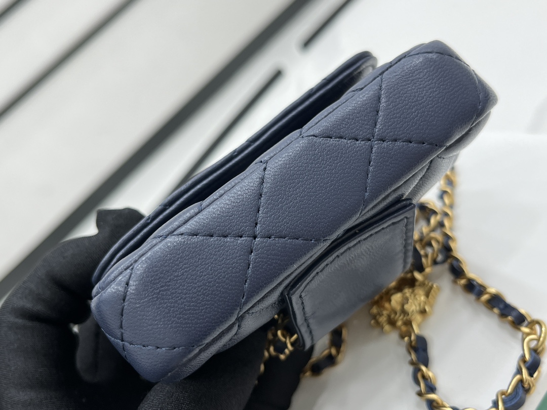 Bagsaaa Ch**el Belt Bag A96006 Dark Blue 9cm