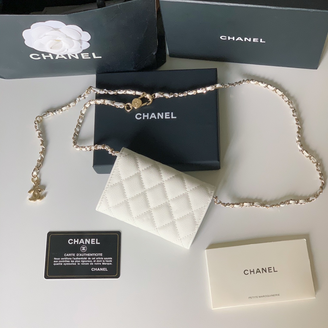 Bagsaaa Ch**el Flap Belt Bag White Caviar - 11 ×2 ×7.5cm