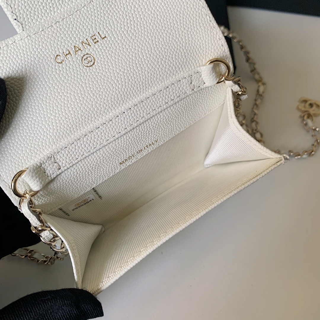 Bagsaaa Ch**el Flap Belt Bag White Caviar - 11 ×2 ×7.5cm