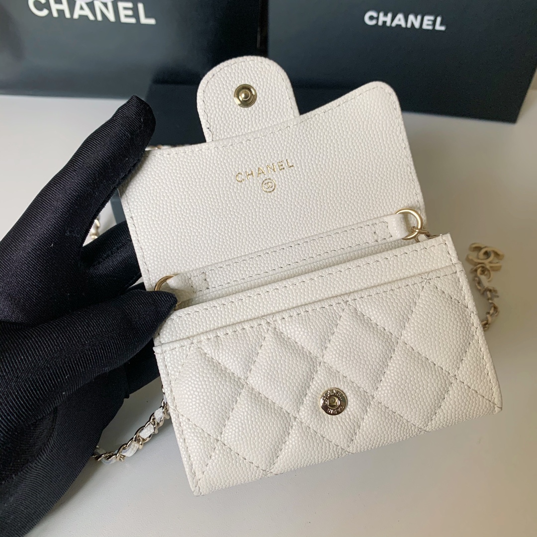 Bagsaaa Ch**el Flap Belt Bag White Caviar - 11 ×2 ×7.5cm