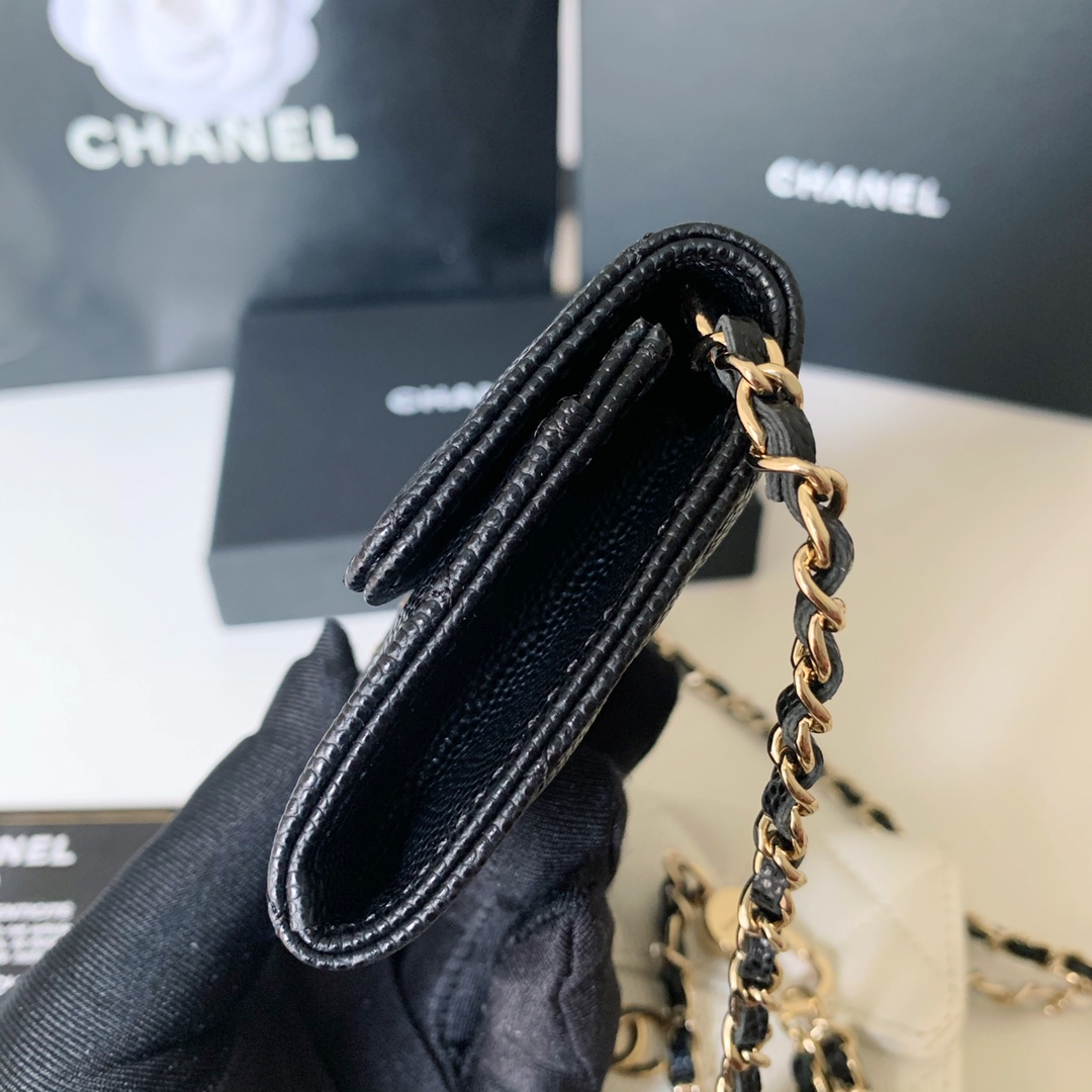 Bagsaaa Ch**el Flap Belt Bag Black Caviar - 11 ×2 ×7.5cm