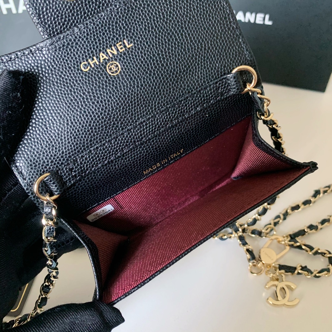 Bagsaaa Ch**el Flap Belt Bag Black Caviar - 11 ×2 ×7.5cm