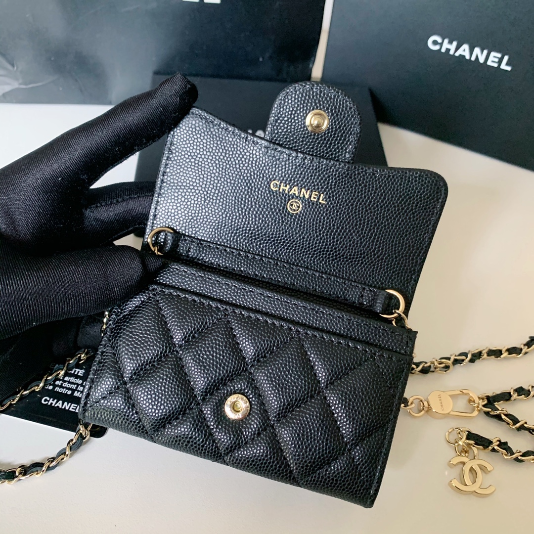 Bagsaaa Ch**el Flap Belt Bag Black Caviar - 11 ×2 ×7.5cm
