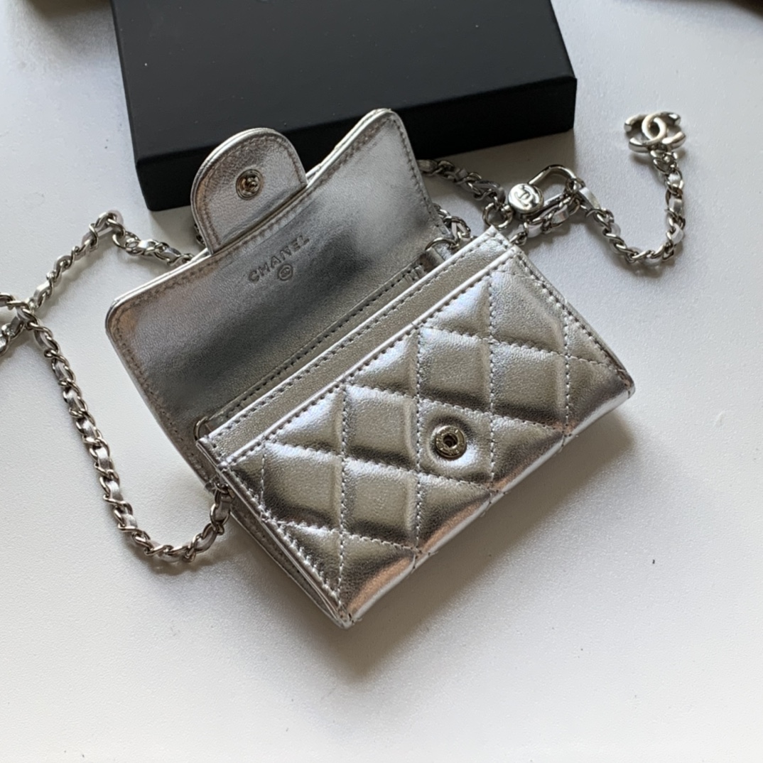 Bagsaaa Ch**el Flap Belt Bag Silver - 11 ×2 ×7.5cm