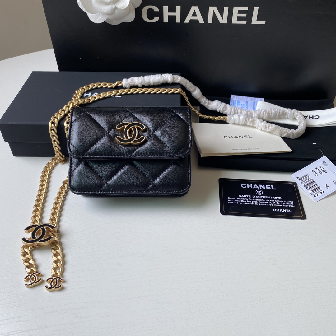 Bagsaaa Ch**el Belt Bag Black CC Logo 12.5x9cm