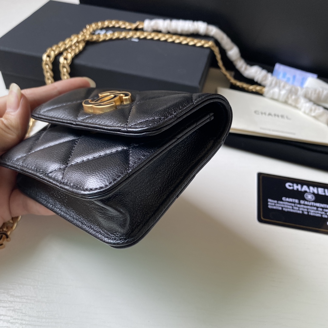Bagsaaa Ch**el Belt Bag Black CC Logo 12.5x9cm