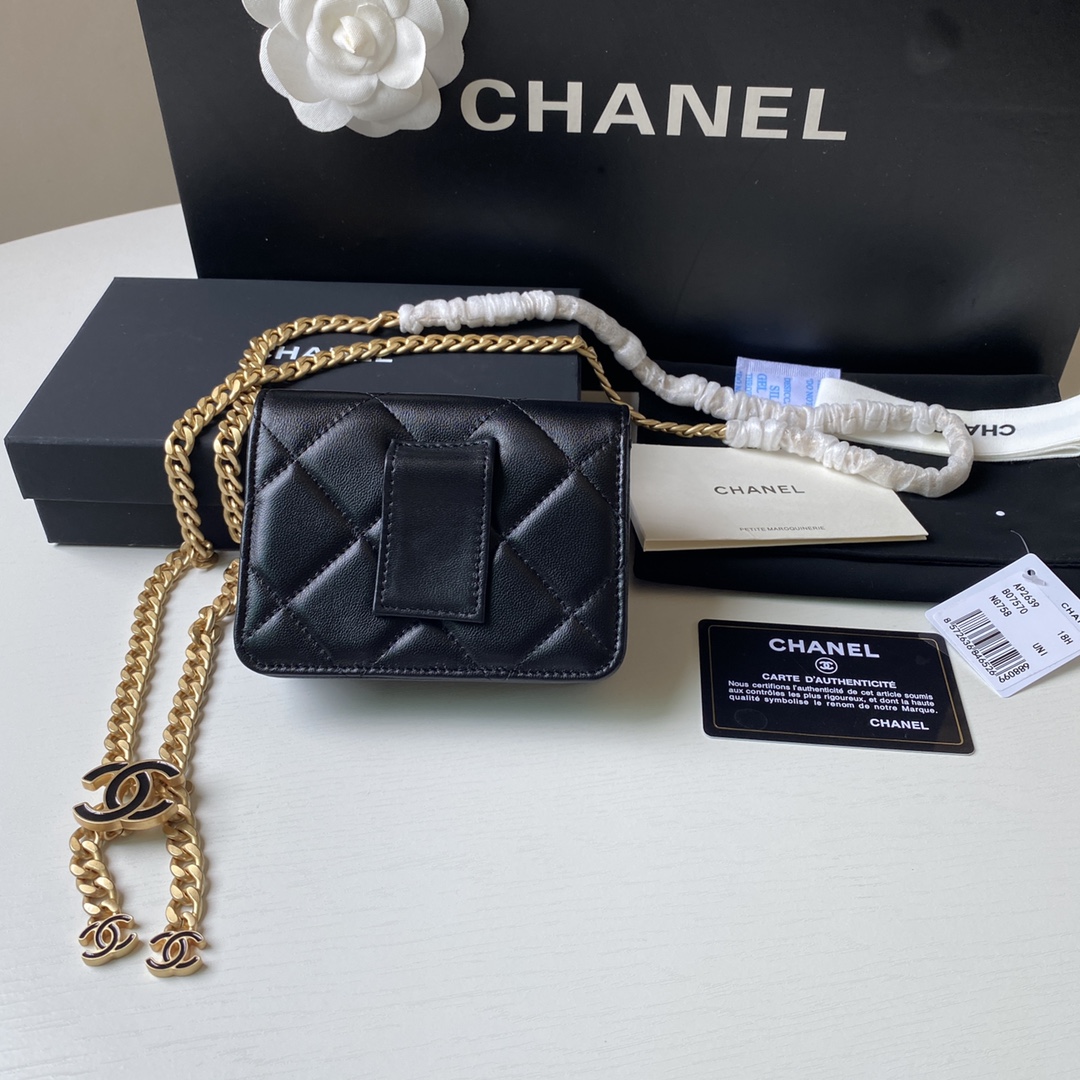 Bagsaaa Ch**el Belt Bag Black CC Logo 12.5x9cm