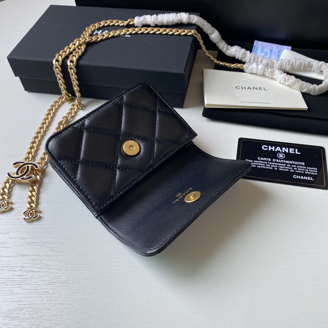Bagsaaa Ch**el Belt Bag Black CC Logo 12.5x9cm