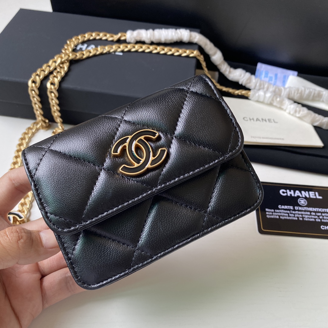 Bagsaaa Ch**el Belt Bag Black CC Logo 12.5x9cm