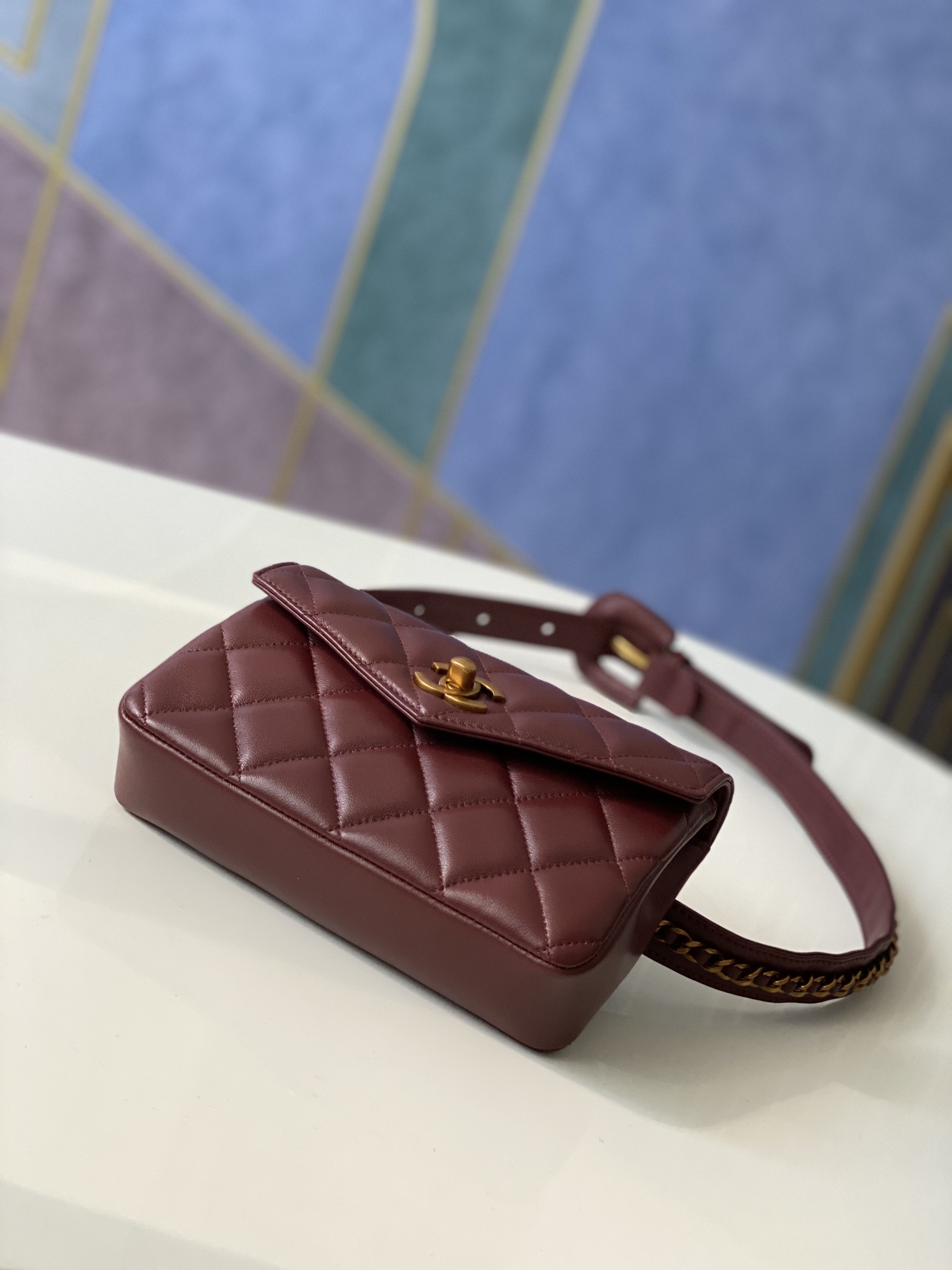 Bagsaa Ch**el Belt bag Burgundy 18*3.5*12cm