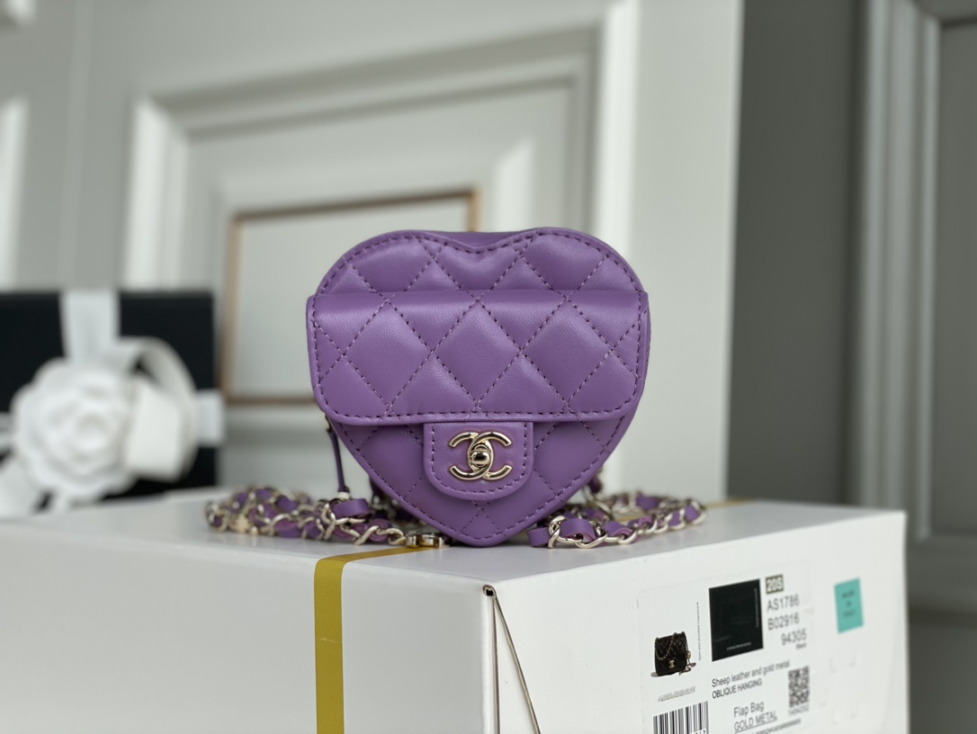 Bagsaaa Ch**el Heart Belt Bag Purple - 11x8.5x5.5cm
