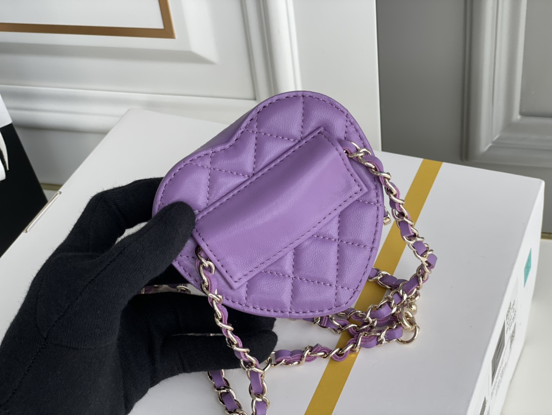 Bagsaaa Ch**el Heart Belt Bag Purple - 11x8.5x5.5cm