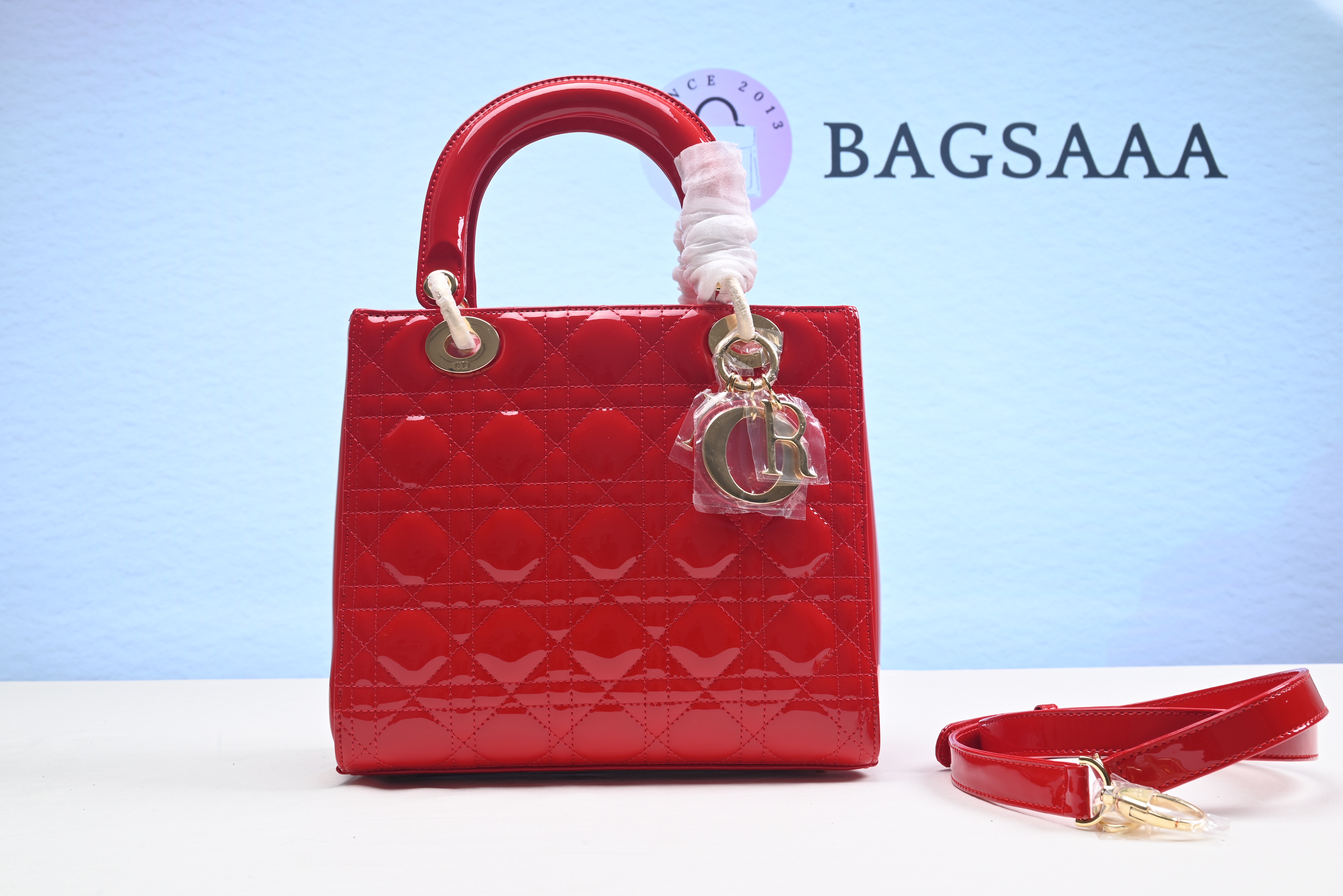 D10r Lady Handbag in Red With Gold Hardware 24CM