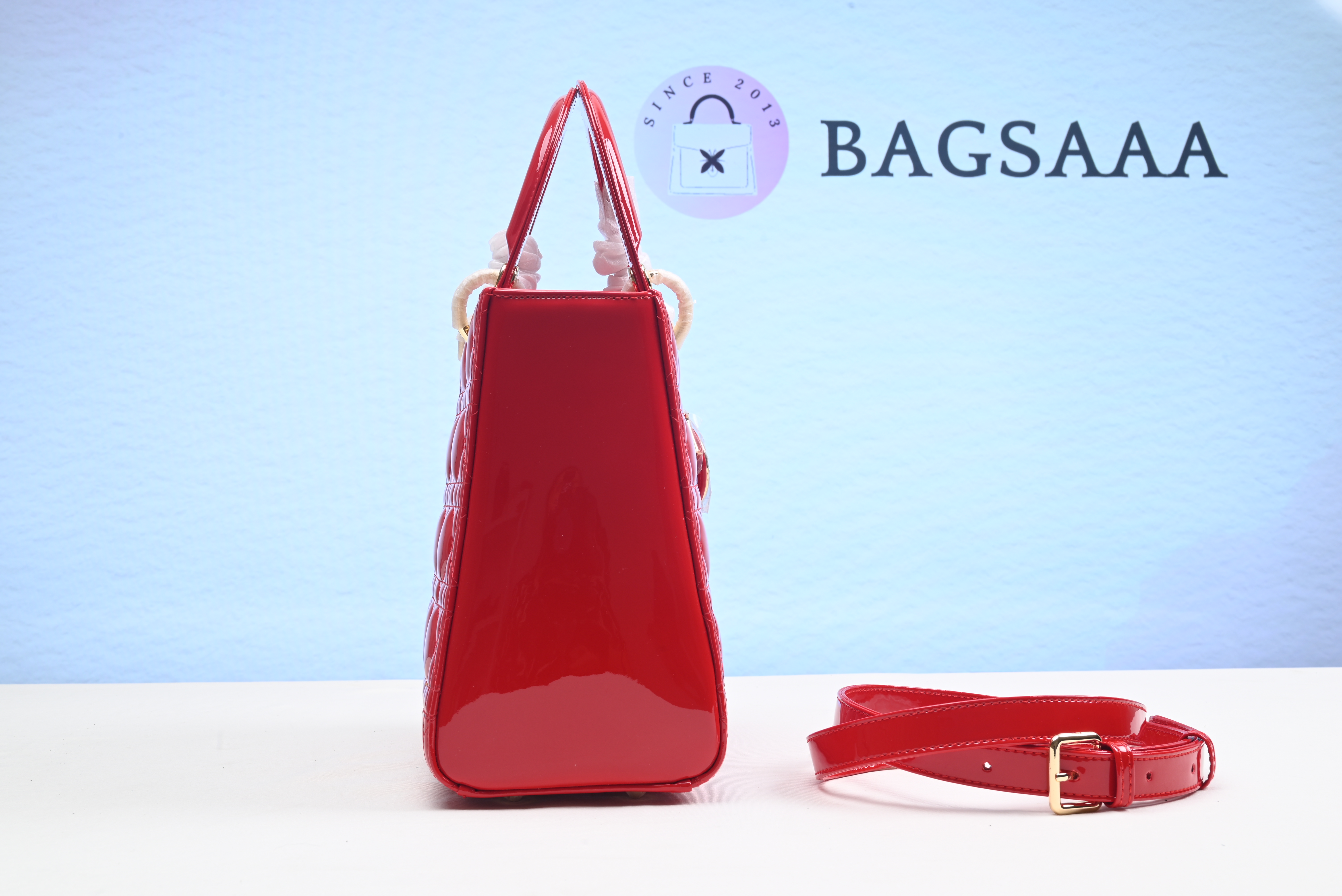 D10r Lady Handbag in Red With Gold Hardware 24CM