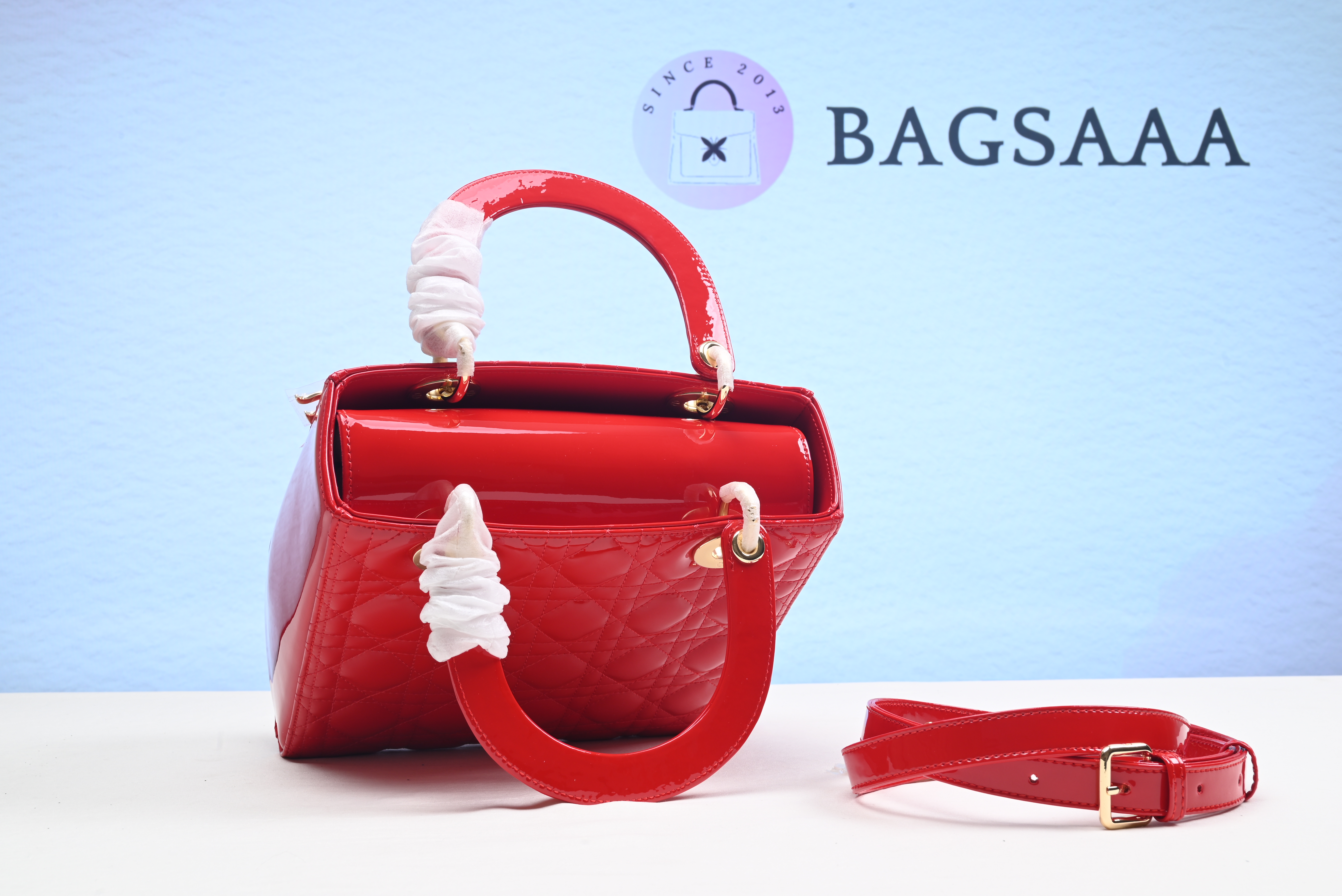 D10r Lady Handbag in Red With Gold Hardware 24CM