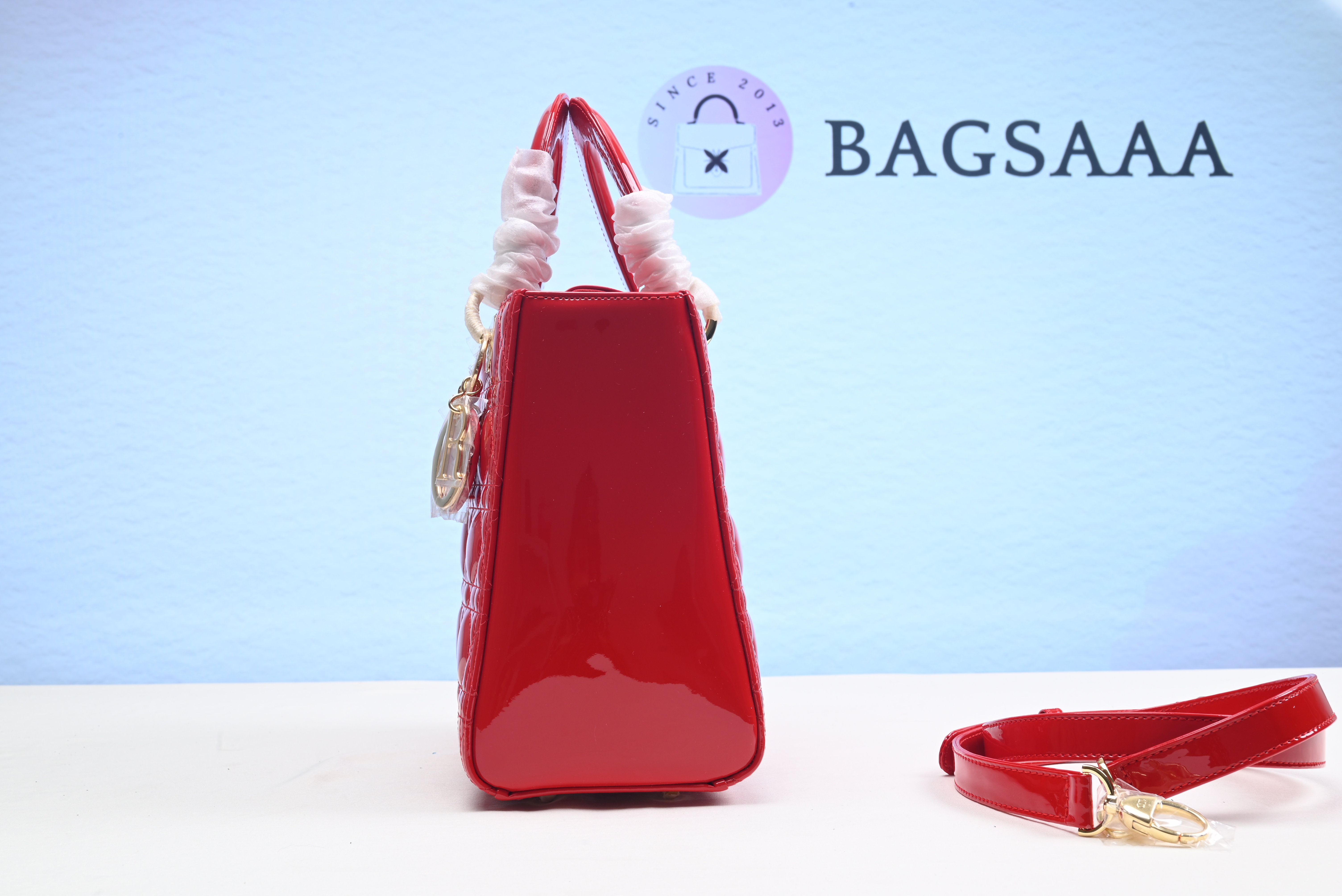 D10r Lady Handbag in Red With Gold Hardware 24CM