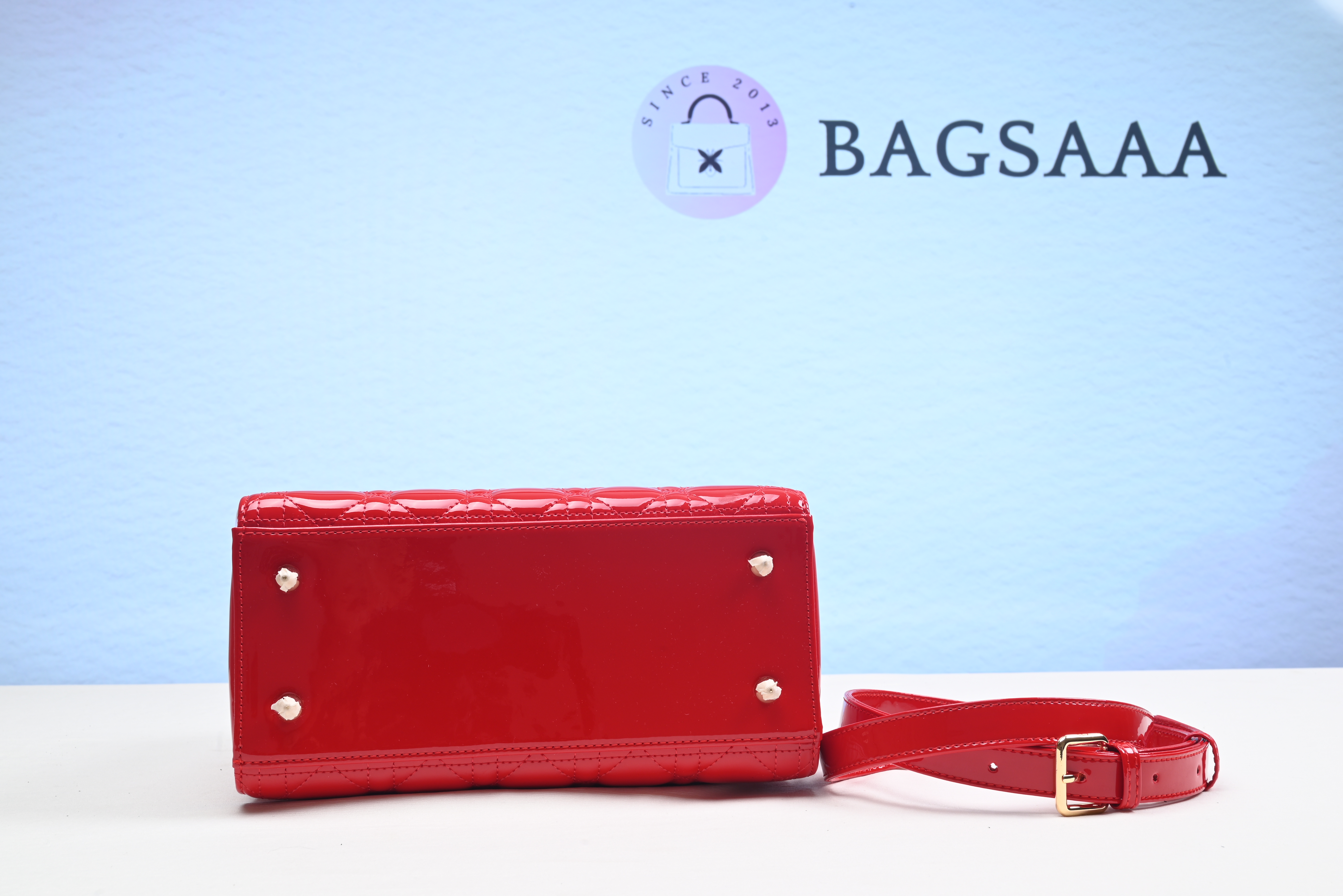 D10r Lady Handbag in Red With Gold Hardware 24CM