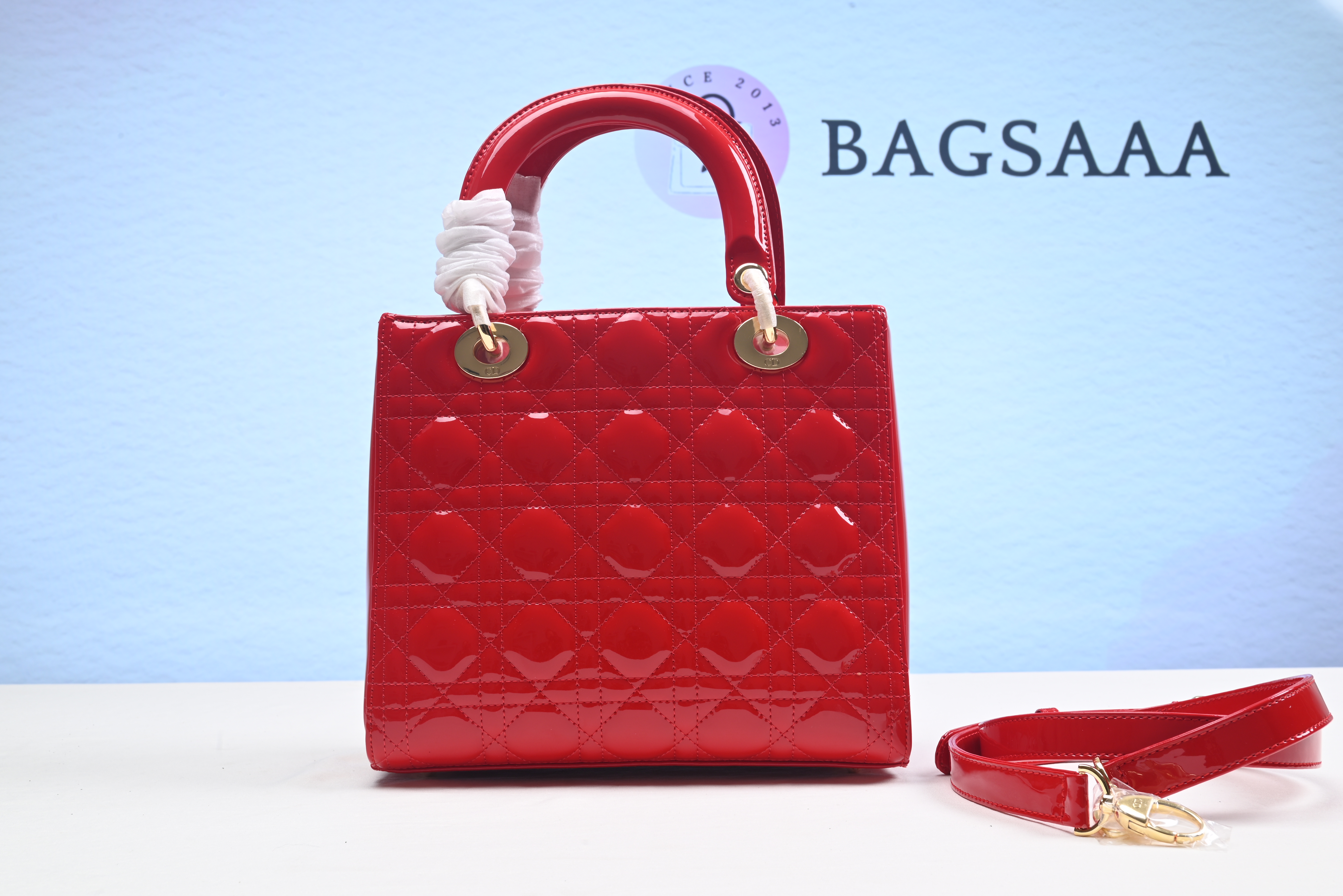 D10r Lady Handbag in Red With Gold Hardware 24CM