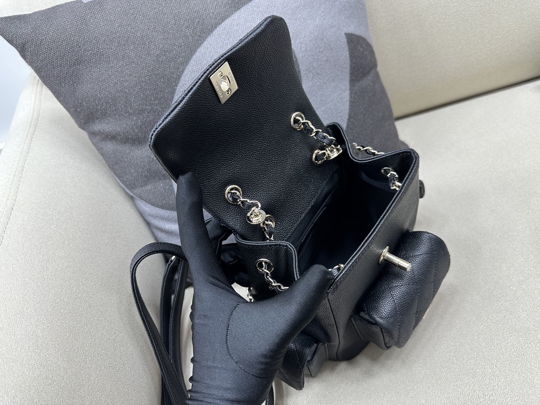 Bagsaaa Ch**el Duma Cargo Backpack Black Caviar Leather- 21.5x19.5x12cm