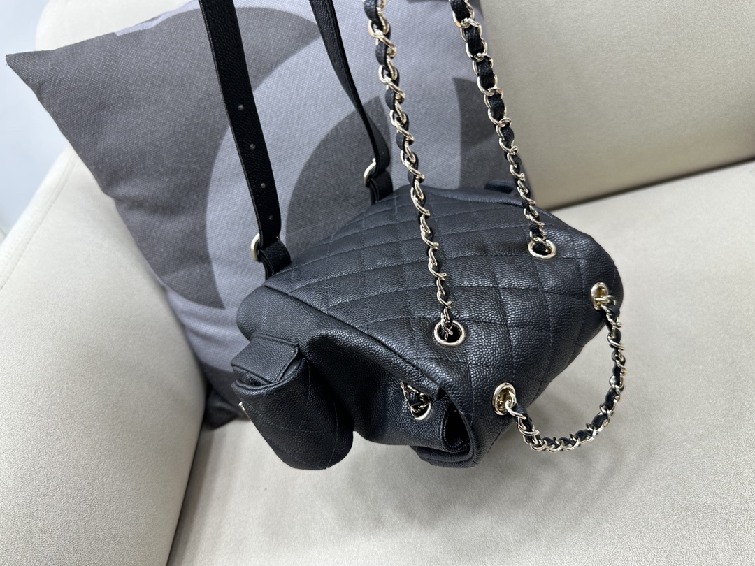 Bagsaaa Ch**el Duma Cargo Backpack Black Caviar Leather- 21.5x19.5x12cm