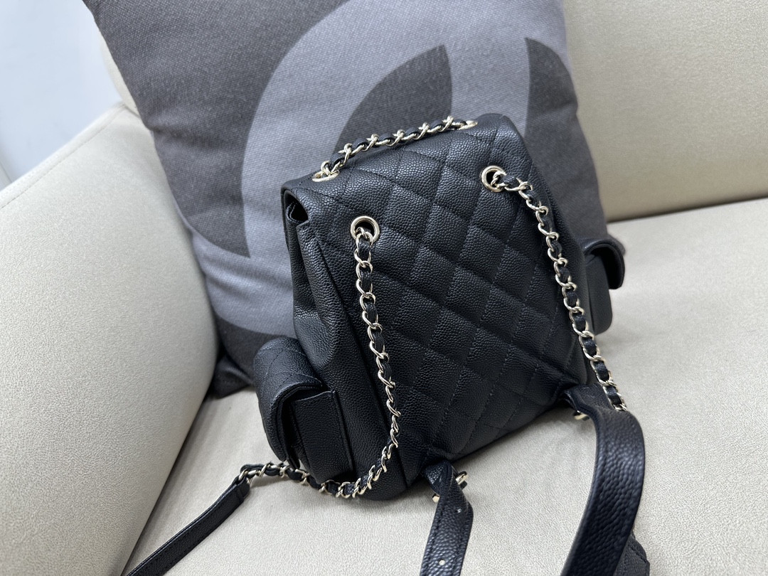 Bagsaaa Ch**el Duma Cargo Backpack Black Caviar Leather- 21.5x19.5x12cm