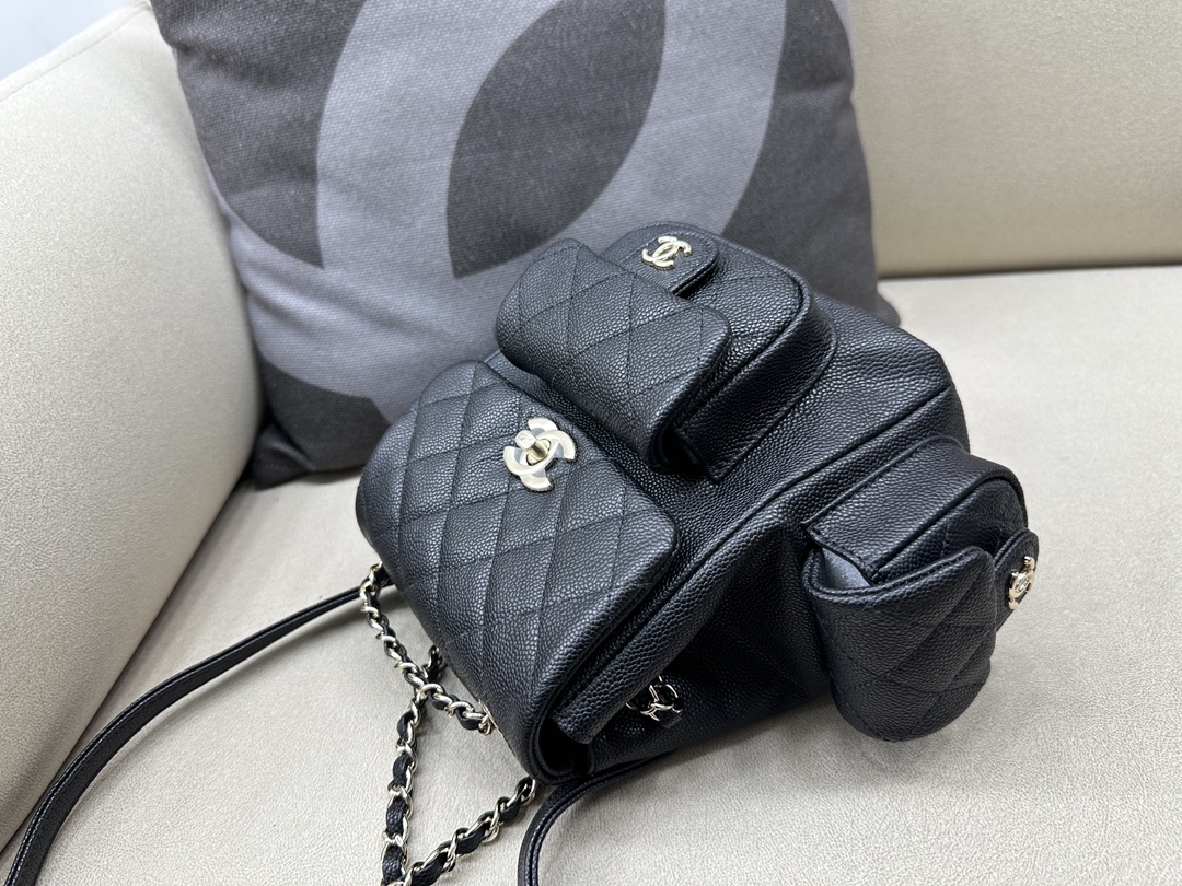 Bagsaaa Ch**el Duma Cargo Backpack Black Caviar Leather- 21.5x19.5x12cm