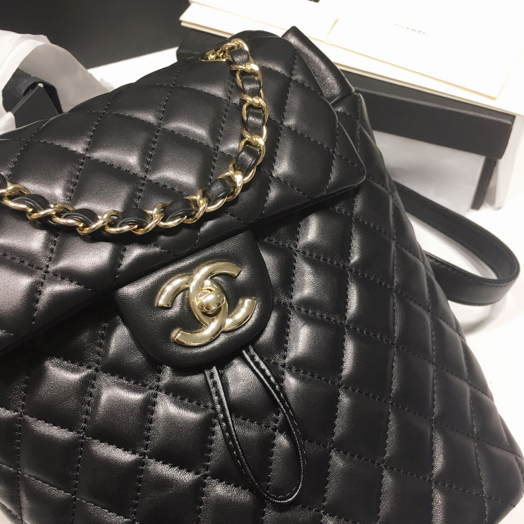 Bagsaaa Ch**el Urban Spirit Black Lambskin Leather Gold Hardware - 25X20X10CM