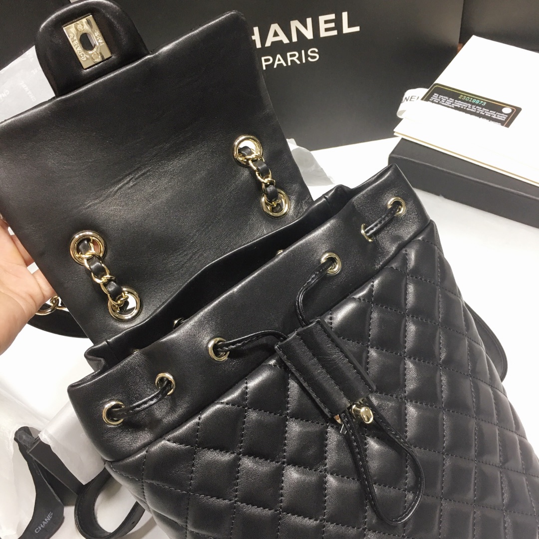 Bagsaaa Ch**el Urban Spirit Black Lambskin Leather Gold Hardware - 25X20X10CM