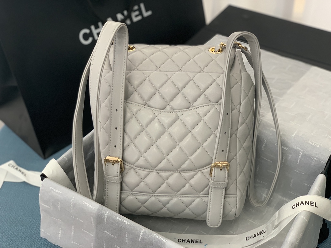 Bagsaaa Ch**el Urban Spirit Grey Lambskin Leather Gold Hardware - 25X20X10CM