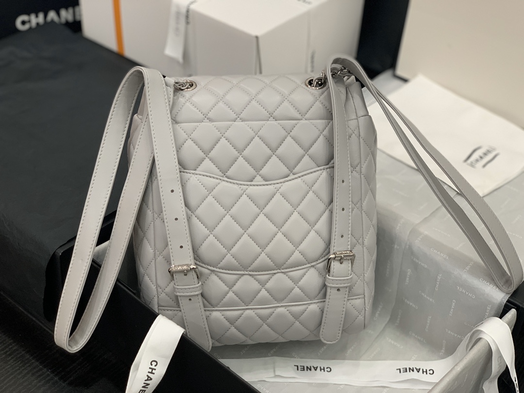 Bagsaaa Ch**el Urban Spirit Grey Lambskin Leather Silver Hardware - 25X20X10CM