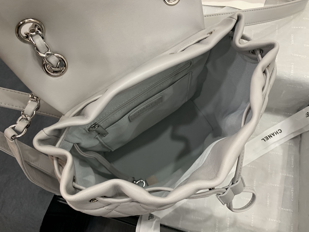 Bagsaaa Ch**el Urban Spirit Grey Lambskin Leather Silver Hardware - 25X20X10CM