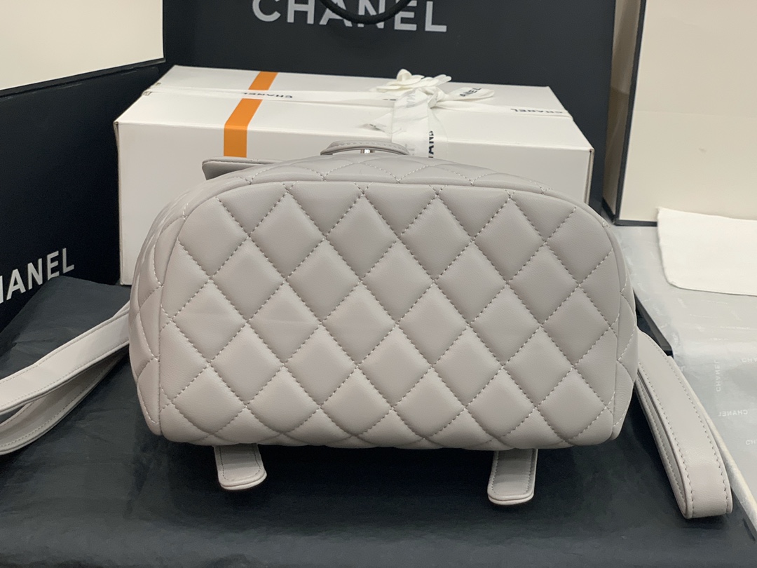 Bagsaaa Ch**el Urban Spirit Grey Lambskin Leather Silver Hardware - 25X20X10CM