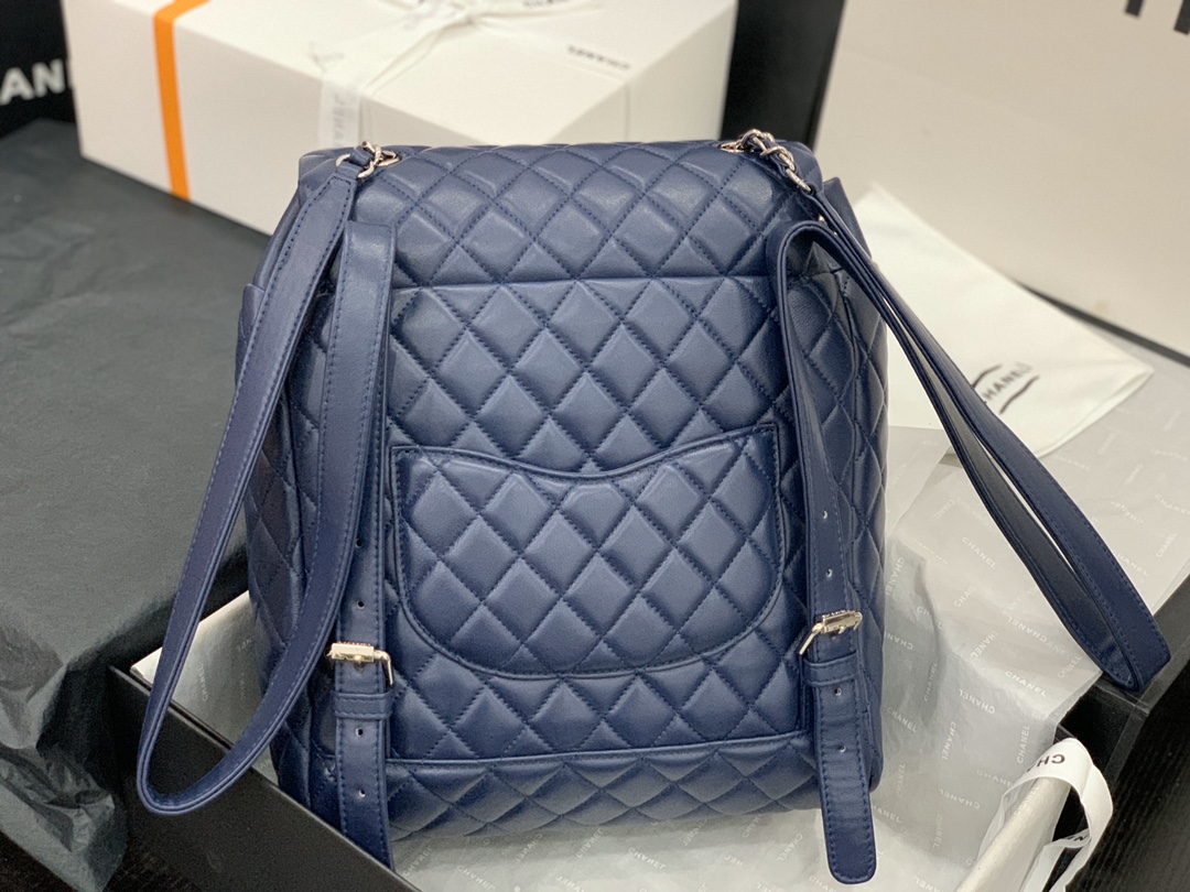 Bagsaaa Ch**el Urban Spirit Blue Lambskin Leather Gold Hardware - 30X25X15CM