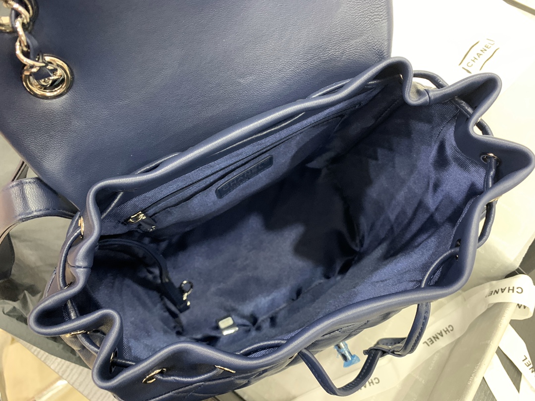 Bagsaaa Ch**el Urban Spirit Blue Lambskin Leather Gold Hardware - 30X25X15CM