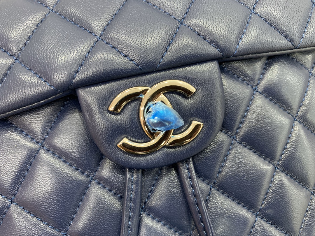 Bagsaaa Ch**el Urban Spirit Blue Lambskin Leather Gold Hardware - 30X25X15CM