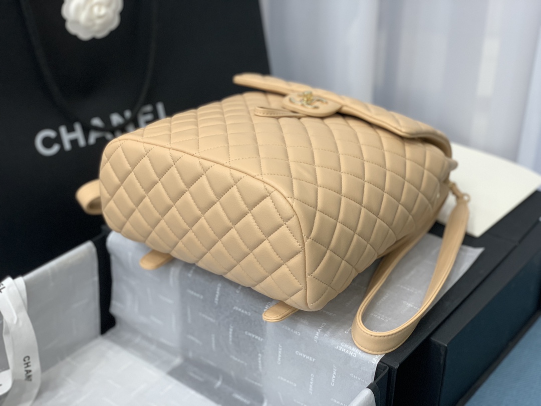 Bagsaaa Ch**el Urban Spirit Beige Lambskin Leather Gold Hardware - 28X23X13CM