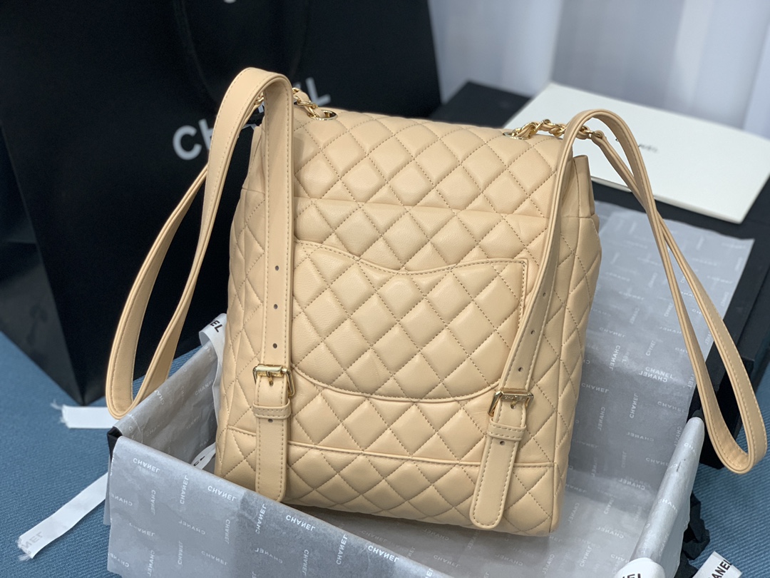 Bagsaaa Ch**el Urban Spirit Beige Lambskin Leather Gold Hardware - 28X23X13CM