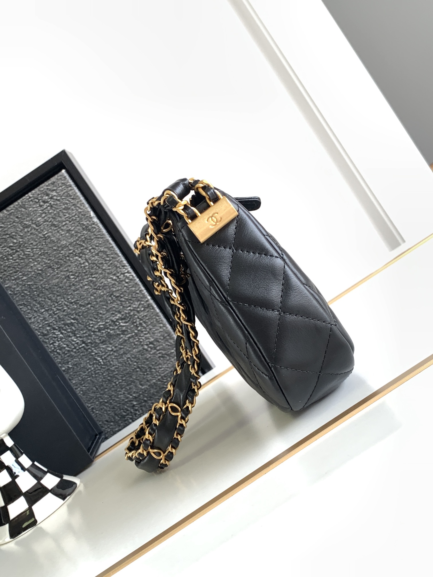 Bagsaaa Ch**el 19 Hobo Shoulder Black Bag - 28x18x5.5cm