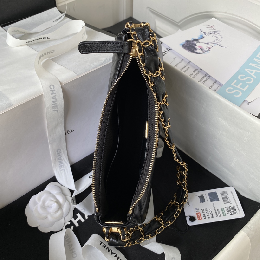 Bagsaaa Ch**el 19 Hobo Shoulder Black Bag - 13.5×23.5×5.3cm
