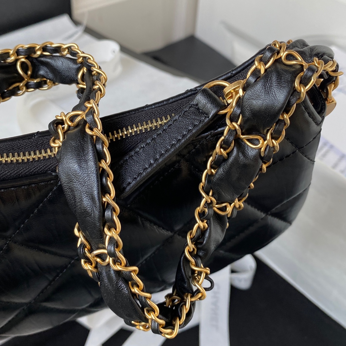 Bagsaaa Ch**el 19 Hobo Shoulder Black Bag - 13.5×23.5×5.3cm