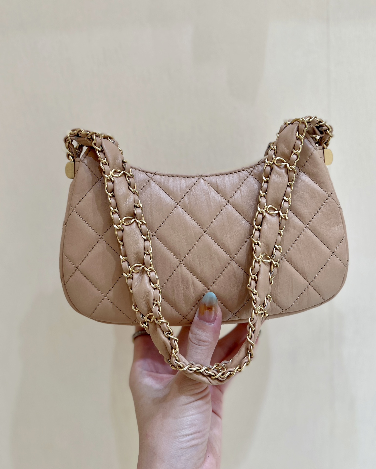 Bagsaaa Ch**el 19 Hobo Shoulder Beige Bag - 13.5×23.5×5.3cm