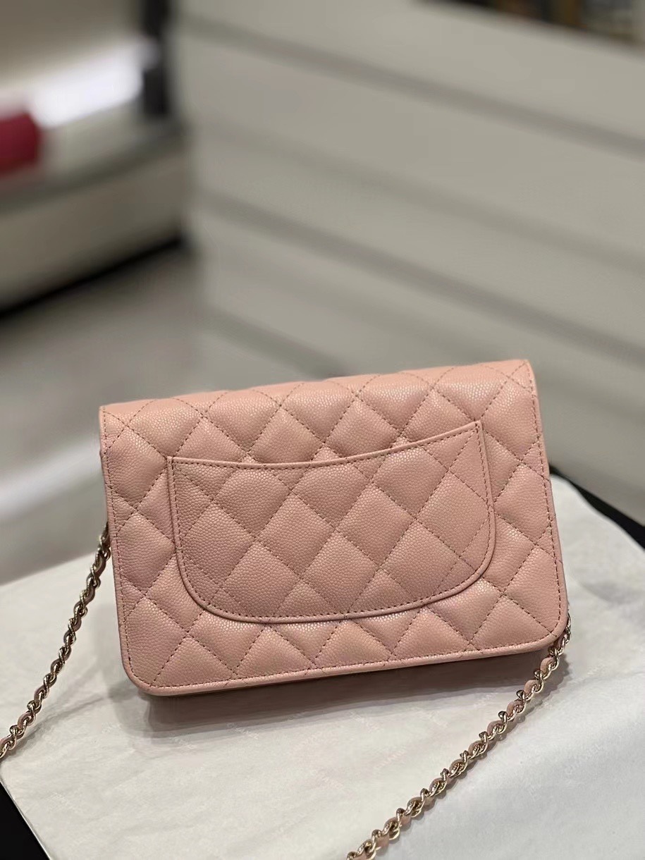 Bagsaaa Ch**el WOC Pink Caviar Leather With Crystal CC Logo - 19-3-12cm