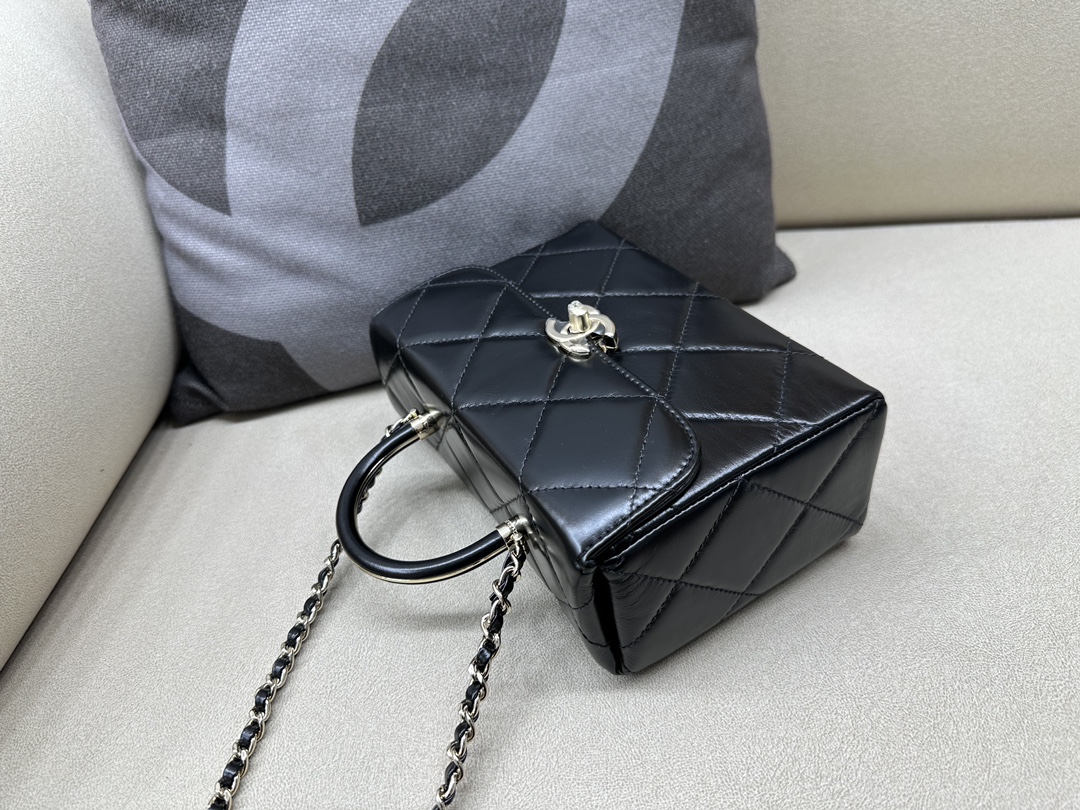 Bagsaaa Ch**el Mini Box Bag Shiny Calfskin & Gold-Tone Metal Black - 19x8x13.5cm