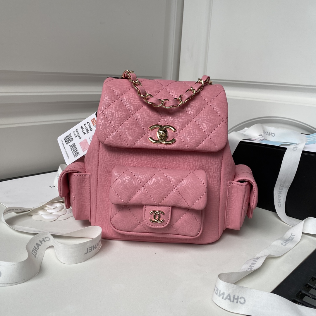 Bagsaaa Ch**el Duma Cargo Backpack Pink Caviar Leather - 21.5x19.5x12cm